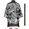 DAYKET Kimono Leggero da Uomo, Cardigan Casual con Stampa di Drago, Accappatoi Giapponesi, Vestaglie Lunghe Aperte sul Davanti con Cintura,Black-S