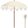XL Superb Ombrellone da spiaggia in stile boho da 1,5 m con frange - Ombrellone da giardino con protezione solare UPF 50+, con nappe in cotone, inclinabile, per piscina, giardino, terrazza e spiaggia Beige