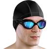 AqtivAqua Occhialini da nuoto polarizzati per adulti, uomini, donne, bambini 6-14 anni, ragazzi, ragazzi, bambini, DX-R (tutti neri, custodia argento, polarizzati + lenti a specchio)