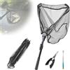 CPROSP Set Retino da Pesca Pieghevole Estensibile con Rimozione Amo e Pinza, 90CM Guadino Pesca Telescopico Gommato, Guadino Carpfishing per Salmone, Pesce Gatto, Persico