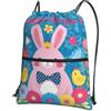 Generic Borsa con Coulisse Easter Bunny Yellow Blue Flower Chick Sportiva Sacche Pieghevole Sacche Zaino Leggero per Allenamento Compleanno Regalino