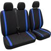 Auto Accessori Lupex Coprisedili Furgone 3 Posti Universali - Set Sedili Anteriori 2+1 con Zip per Cinture e Bracciolo (Nero - Blu, Set Poliestere)