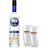 Beylerbeyi RAKI Beylerbeyi | Set di 1 bottiglia di Mavi Raki turco 100cl + 2 bicchieri da Raki | Brandy turco aromatizzato all'anice - 100% uva fresca - senza zuccheri aggiunti