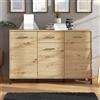 Dmora Credenza Funara 138x40x90h cm Marrone Rovere Nodi 3 Cassetti 3 Ripiani, Madia Apertura Battente e Scorrevole