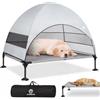 CJYMMFAN Letto rialzato per cani con baldacchino, tenda a sdraio da esterno rialzata con piedi antiscivolo, lettino da campeggio portatile con ombreggiatura su 3 lati, divano per cani da campeggio, giardino