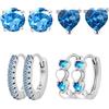 ZXTGBQ 4 Paia Blu Piccoli Orecchini Piercing Helix Trago Ipoallergenica per Donna Acciaio Chirurgico Anallergici Cartilagine Set Orecchini a Cerchio Cuore Zircone