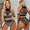 NONE Set di biancheria intima sexy a rete in tre pezzi per guanti da donna Set di reggiseno e slip con diamanti stampati a caldo Completi per il corpo Set di biancheria intima per orsacchiotti