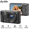 Ourlife Fotocamera digitale compatta 5K 72MP Schermo LCD da 2,8 '' Zoom digitale 16X Fotografia vintage Videoregistratore Vlog YouTube