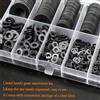 NONE Kit rondella piatta in acciaio al carbonio nero da 520/900 pezzi (M2-M12): durevole per viti/bouloni, con custodia organizer. Per fai da te e riparazioni