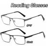 UKGF Occhiali da Lettura Retrò con Montatura Completa in Metallo Oversize per Uomo, Anti Luce Blu, Occhiali Presbiti Quadrati +0.75 1.75 2.25 2.75