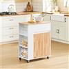 SoBuy FKW132-WN Carrello da servizio su ruote, carrello da cucina con piano in legno di hevea, carrello girevole, carrello d'appoggio, ripiano e armadio da cucina, L70 x H90 x P40 cm Bianco