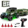 Generic Camion cingolato RC in scala 1/64 con rimorchio, controllo proporzionale completo 2.4G Mini fuoristrada RC Monster Truck con luci LED, modalità doppia velocità, adesivi fai da te per hobbisti