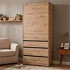 Dmora Guardaroba 2 Ante Hakesuu 93x211h cm Marrone Rovere Nodi Appendiabiti 3 Cassetti, Armadio Camera da Letto un Ripiano