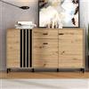 Dmora Credenza Fukui 157x40x90h cm Marrone Rovere Nodi un Cassetto 3 Ripiani, Madia Apertura Battente e Scorrevole