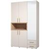 Dmora Guardaroba 3 Ante Hamoka 135x56 cm Beige Appendiabiti 2 Cassetti, Armadio Camera da Letto 6 Ripiani