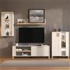Dmora Parete Attrezzata Nagano Bianco Crema Modulabile 7 Ripiani, Mobile Soggiorno 9 Vani