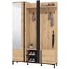 Dmora Mobile da Ingresso Kosuta 135x35x193h cm Marrone Rovere Nodi Specchio Incluso 7 Ripiani, Appendiabiti