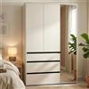 Dmora Guardaroba 3 Ante Hamishii 138x55 cm Bianco 4 Ripiani 3 Cassetti, Armadio Camera da Letto Appendiabiti