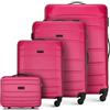 WITTCHEN set di 4 valigie con custodia per cosmetici trolley bagaglio a mano in ABS con 4 ruote spinner chiusura a combinazione maniglia telescopica Globe Line Rosa Ryanair/ITA Airways