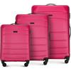 WITTCHEN valigia da viaggio set di 3 valigie trolley bagaglio a mano valigia a rotelle in ABS con 4 ruote spinner chiusura a combinazione maniglia telescopica Globe Line Rosa Ryanair/ITA Airways