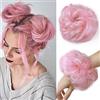 MY-LADY Hair Extension Clip Chignon Capelli Extension Elastico Finti Hair Bun Updo Ponytail Scrunchie Parrucchino Capelli Ricci Mossi Posticci 40g Rosa chiaro