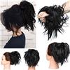 MY-LADY Posticci per Capelli Disordinati, Coda Capelli Veri Mossi Ricci Elastico Facile per Capelli Extension Chignon da Donna Nero scuro
