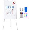 maxtek Lavagna Bianca Magnetica Treppiedi, Lavagna Cancellabile con Cavalletto, 90 x 60 cm Supporto Cancellabile a Secco, Altezza Regolabile, per Ufficio o Insegnamento a Casa e in Aula