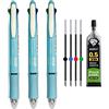 MROOFUL 5 in 1 Punta Media 1,0 mm Penna a sfera Multicolore 0,5 mm Matita Meccanica 4 Colori Penna Multifunzionale Confezione da 3 Penne a sfera Retrattile (Blu)