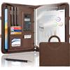 Leathario Cartella Portadocumenti A4 in Pelle PU Portablocchi Unisex per Ufficio Conferenza Cartellina Custodia Organizzatore con Quaderno regalo uomo