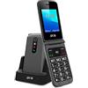 SPC Stella 2 - Telefono cellulare con coperchio per anziani, pulsanti e tasti grandi, facile da usare, configurazione remota, pulsante SOS, USB-C, 3 memorie dirette, base di ricarica, Nero