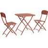 Bizzotto Set Bistrot da Esterno Bizzotto Yvonne Tavolo e 2 Sedie Pieghevoli, Acciaio Terracotta
