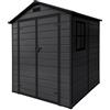 ECD Germany Casetta da Giardino 5 m³ in Plastica con Pavimento e Tetto a Due Falde, 151x182x220 cm Grigio Scuro, Capannone da Esterno Impermeabile con Doppie Porte, Finestra, Capanno per Attrezzi