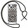ZhuoFan Cordino Cover per iPhone 13 Mini 5,4'', Leopardata Modello Aesthetic PC Trasparente Case Corda Appesa Al Collo con Regolabile Laccio Antiurto AntiGraffio Custodia Telecamera Protettiva, 16