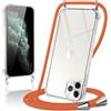 Coiwxmoi Cover per iPhone 11 Pro Max con Cordino 6,5,Trasparente Custodia con Laccio Tracolla Corda Catena Cinghia,Ultra Morbido Silicone TPU Antiurto Case per iPhone 11 Pro Max, Arancione