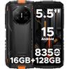 DOOGEERugged Fire 3 Pro Rugged Smartphone 2026, 16GB+128GB Android 15 Telefono Indistruttibile, 8350mAh/18W, UNISOC T7200 Octa Core Telefono Rugged,16MP+8MP, 4G Dual SIM/Widevine L1/Face ID/NFC