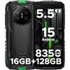 DOOGEERugged Fire 3 Pro Rugged Smartphone 2026, 16GB+128GB Android 15 Telefono Indistruttibile, 8350mAh/18W, UNISOC T7200 Octa Core Telefono Rugged,16MP+8MP, 4G Dual SIM/Widevine L1/Face ID/NFC, Verde