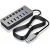 CERRXIAN Hub USB a 7 porte in alluminio con cavo lungo 1,5 m, porta ad alta velocità USB 3.0 + 6 porte USB 2.0 con indicatori LED indipendenti, splitter USB con porta di alimentazione 5V Type-C