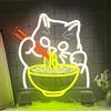 RuCvixkt Ramen Gatto Neon Segno Gatto Mangiare Noodles Segno Led per la Decorazione Della Parete, Led Neon Segno Luce per Baby Girls Room Resturant Home Bar Cucina Dinning Camera da letto Art Regalo