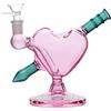 RORA 15cm Piccolo Bong in Vetro a Forma di cuore filtro Riciclatore Pipa ad acqua in Vetro con ciotola da 14,5 mm (Pink)