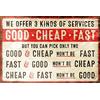 Biopracess Targa in metallo con scritta in lingua inglese Good Cheap Fast, stile retrò, vintage, poster da parete, 20 x 30 cm