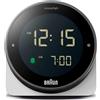 Braun Sveglia digitale funzione snooze, display LCD negativo, ghiera girevole per l'impostazione rapida dell'ora, sveglia sonora Crescendo in bianco, modello BC24W.