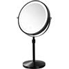 iklestar Specchio Trucco con luci, 10x Specchio Ingranditore con 3 luci Colorate, 20,3cm Portatile Specchio da Trucco con luci led, Specchio Trucco da Tavolo con Supporto Regolabile in Altezza, Nero