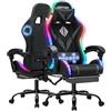 HOFFREE Sedia da gaming con LED RGB e altoparlanti Bluetooth, ergonomica, per PC, con funzione massaggiante e poggiapiedi, regolabile a 135°, per adulti, grigio e nero
