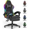 bigzzia Sedia Gaming, Sedia Ergonomica con LED per Videogiochi, Sedia da Gioco con Cuscino Lombare Massaggiante e Poggiatesta per Giocare, Studiare e Lavorare in Ufficio (Nero)