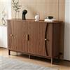 NADEUSAK Credenza color noce, 140 x 40 x 88 cm, MDF, bordi curvi, 2 ante scorrevoli, armadio per soggiorno e corridoio, portata fino a 60 kg