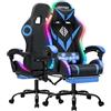 HOFFREE Sedia da gaming a LED con altoparlanti Bluetooth, illuminazione RGB, ergonomica, massaggiante, per PC, con poggiapiedi, per adulti, blu e nero