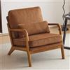 Bonnlo Poltrona Salotto in Legno e Velluto a Coste 65 x 82 x 75cm, Poltroncina Camera da Letto con Braccioli Curvi e Cuscino Lombare, Lounge Chair Design da Lettura e Soggiorno (Marrone)