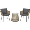Easycomfort Set 2 Poltroncine con Tavolino da Esterno in Rattan PE Stile Boho, Cachi e Grigio