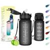 Motswedi Borraccia 500ml, con Cannuccia, Borraccia Palestra, a Prova di Perdite, Bottiglia Acqua, Borracce Motivazionale per Ufficio, Sport, Palestra, Scuola, Nero