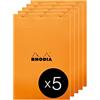 RHODIA 19200Cpack - Bloc-Notes a punto metallico N°19 Orange - A4+ - Quadretti piccoli - 80 fogli staccabili - Carta Clairefontaine 80g/m² -copertina in carta trattata- Confezione da 5 blocchi